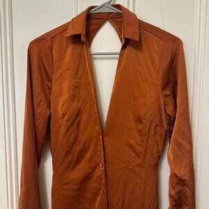 [ASOS DESIGN] Burnt Orange Collared Backless Long Dress - Size 0